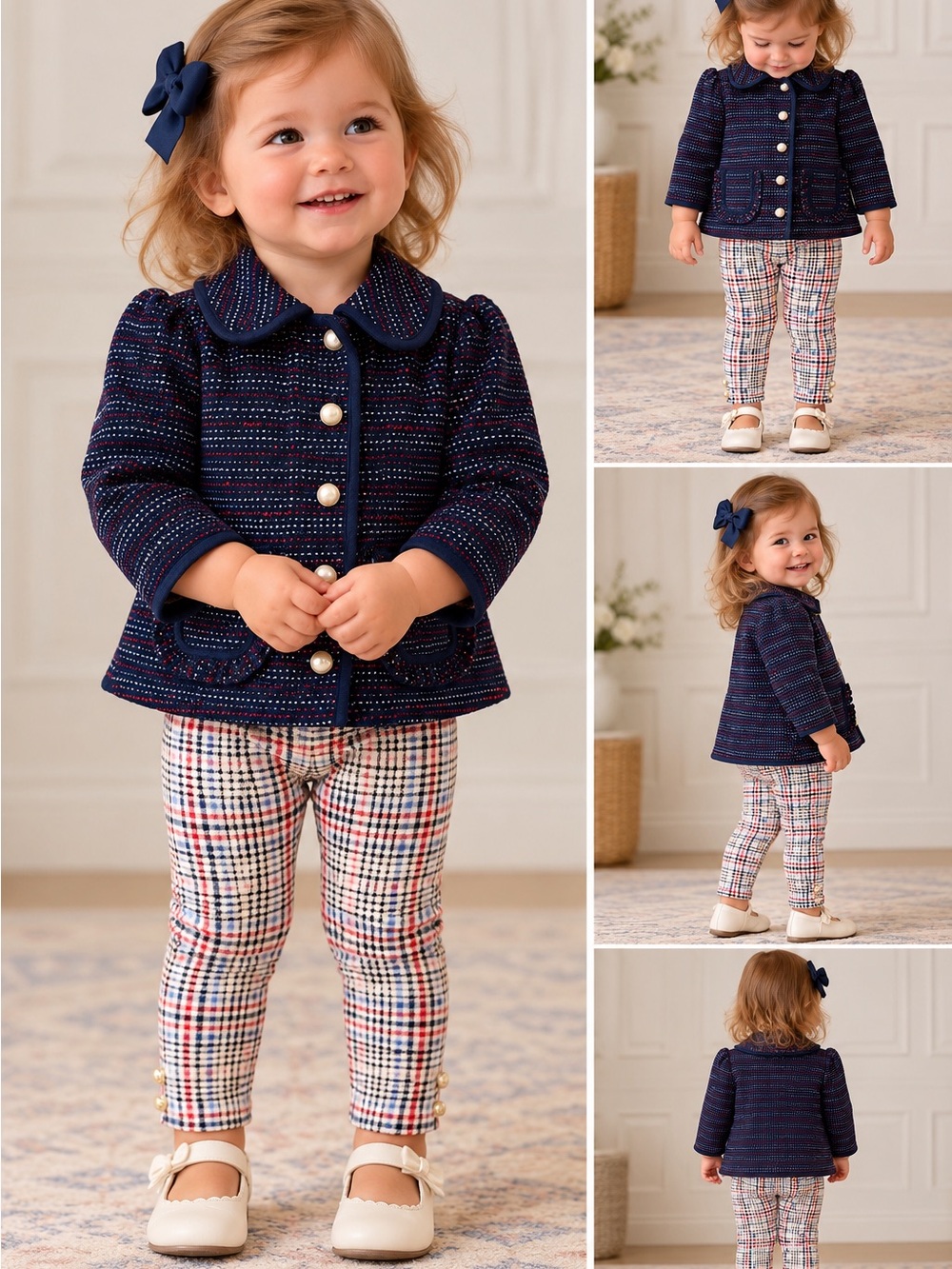 NWT Janie and Jack Girls Tweed Jacket & Plaid Pants Set 2T